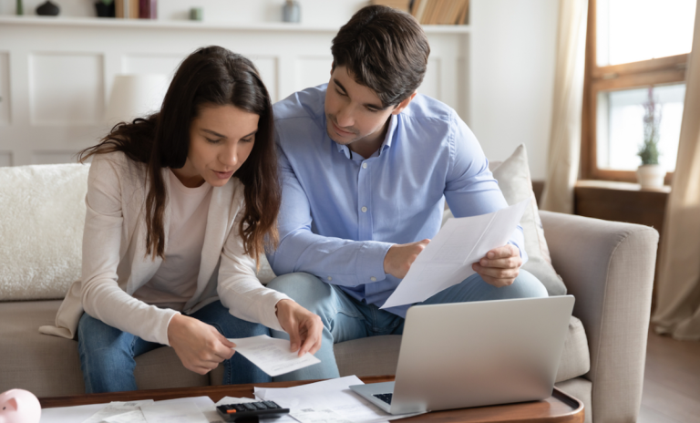 couple paying bills